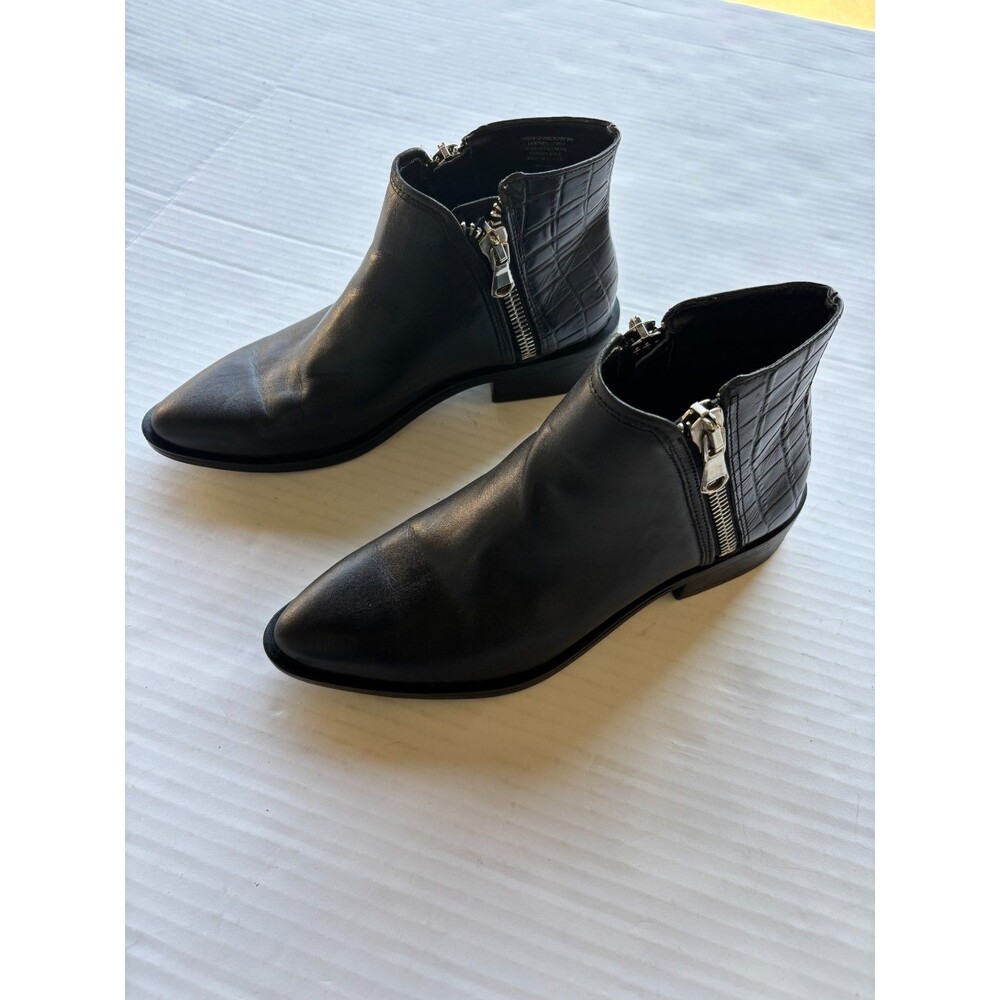 Steven Steve Madden Hickory Black Leather Croc Block Heel Ankle Boots Size 8 M